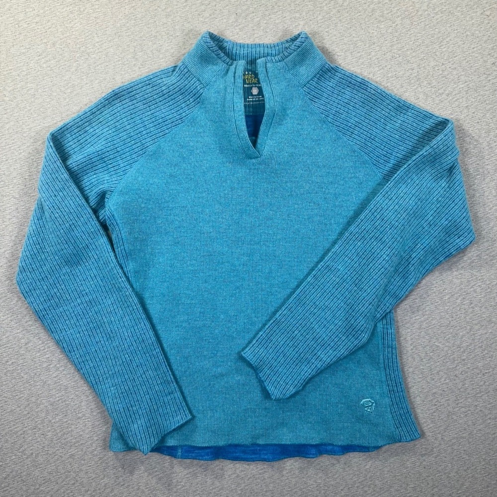 Mountain Hardwear Sweater Womens‎ Small Teal Ribbed Wool Blend Soft Fleece Lined